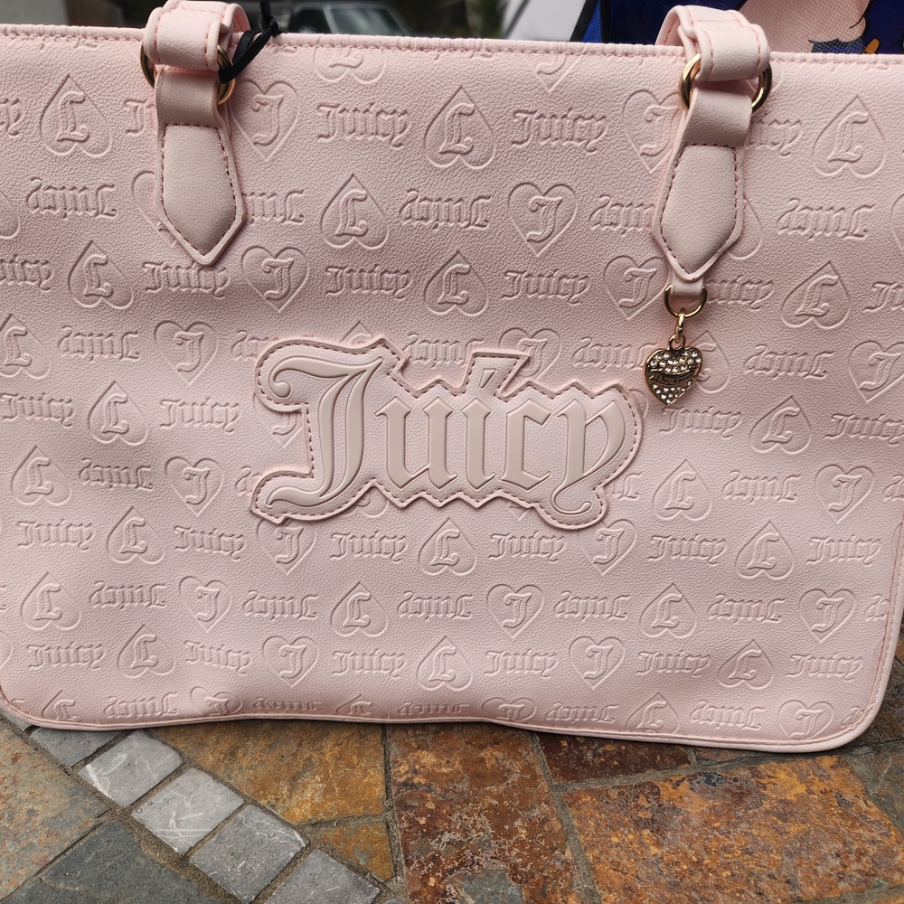 Juicy Couture Pale Pink Embossed Tote with Heart Charm